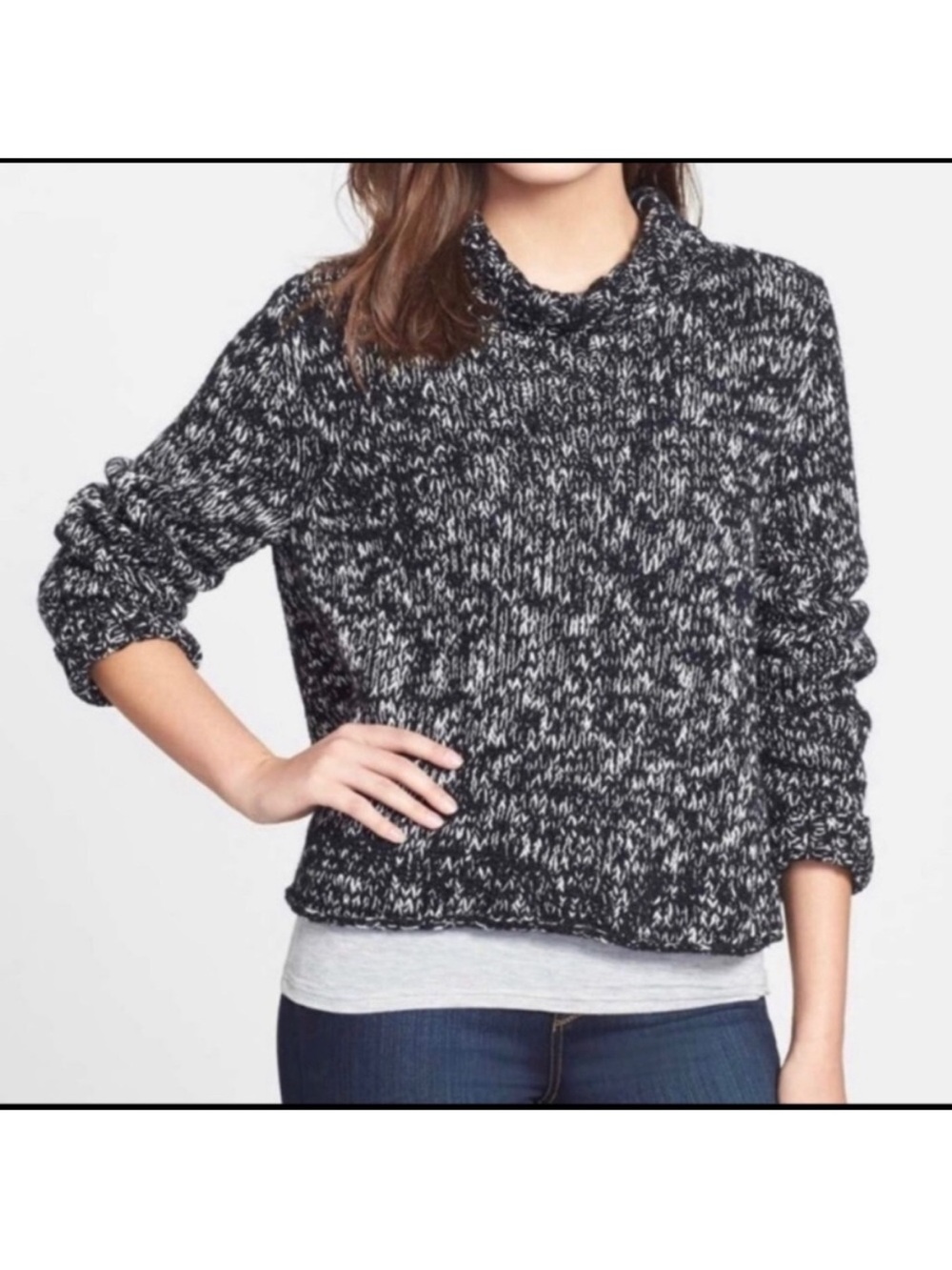 Eileen Fisher Marled Chunky Knit Cowl Neck Sweater Organic Cotton Petite XS